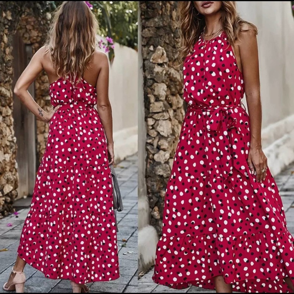 Bohemian Red Polka Dot Dress - Picture 3 of 4